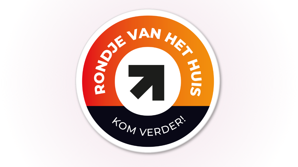 beeldmerk Rondje van het Huis, met pijl en tekst Kom verder